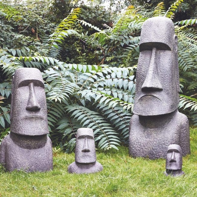 Statue jardin Moaï (grand format) - Gris anthracite 60 cm