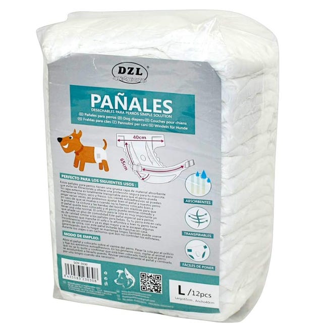 Pañales desechables para perros machos pañal sanitarios para perro mascotas  bragas higiénicas suaves absorbentes L (20.5x81.5cm) 24uds