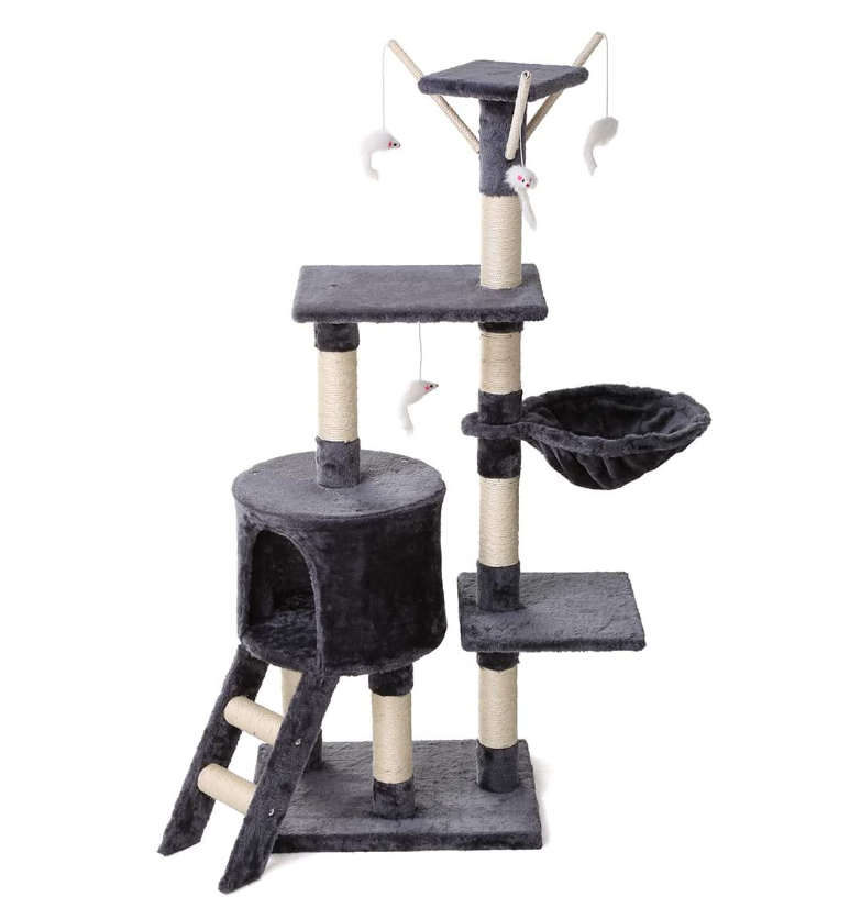 Árbol rascador para gatos altura 140cm torre de juegos para gatitos de 5 niveles juguete de gatos de sisal natural con nidos caseta