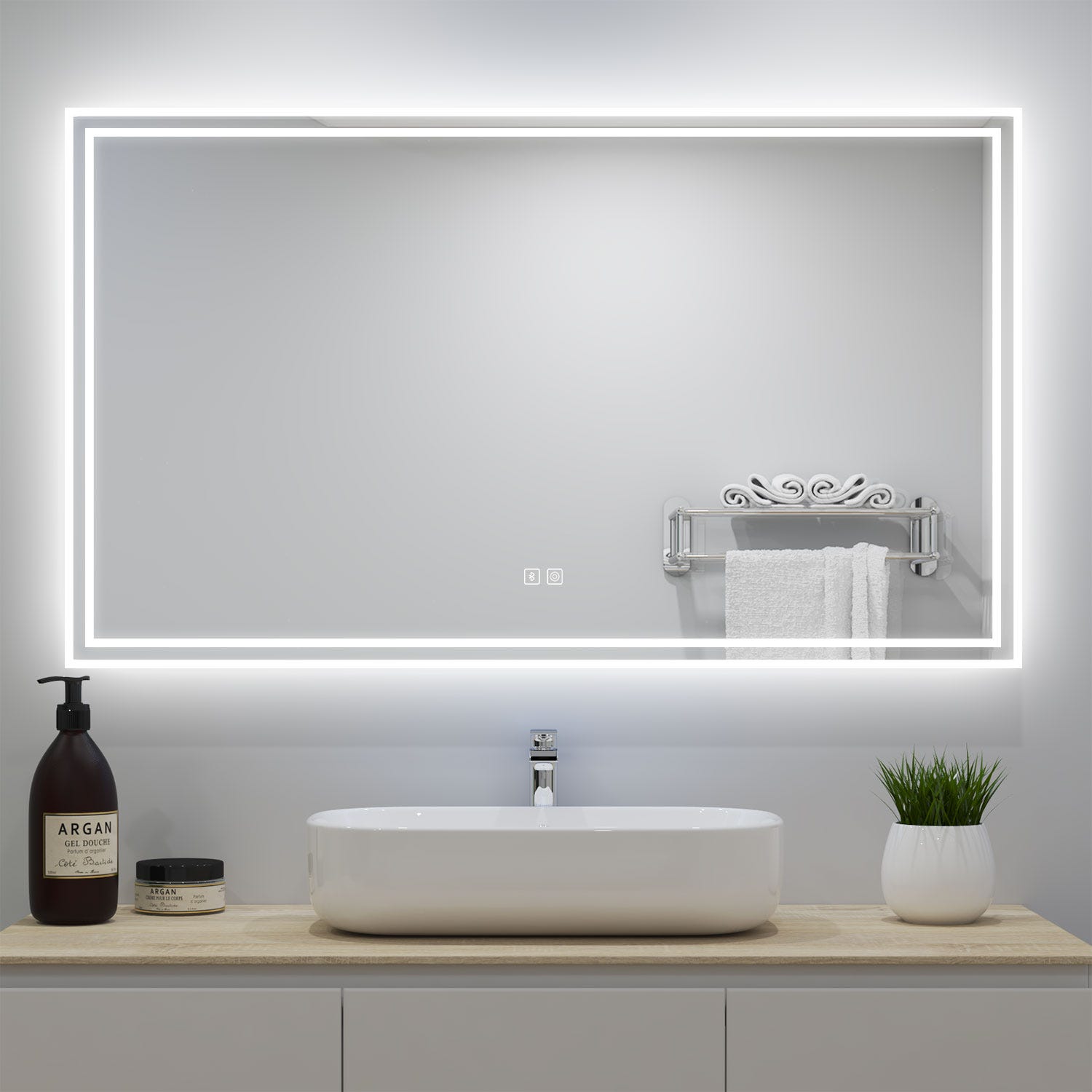 Espejo LED Bluetooth de Baño con Luz 3 Color Ajusteble, Botón Táctil 140 x  80 cm