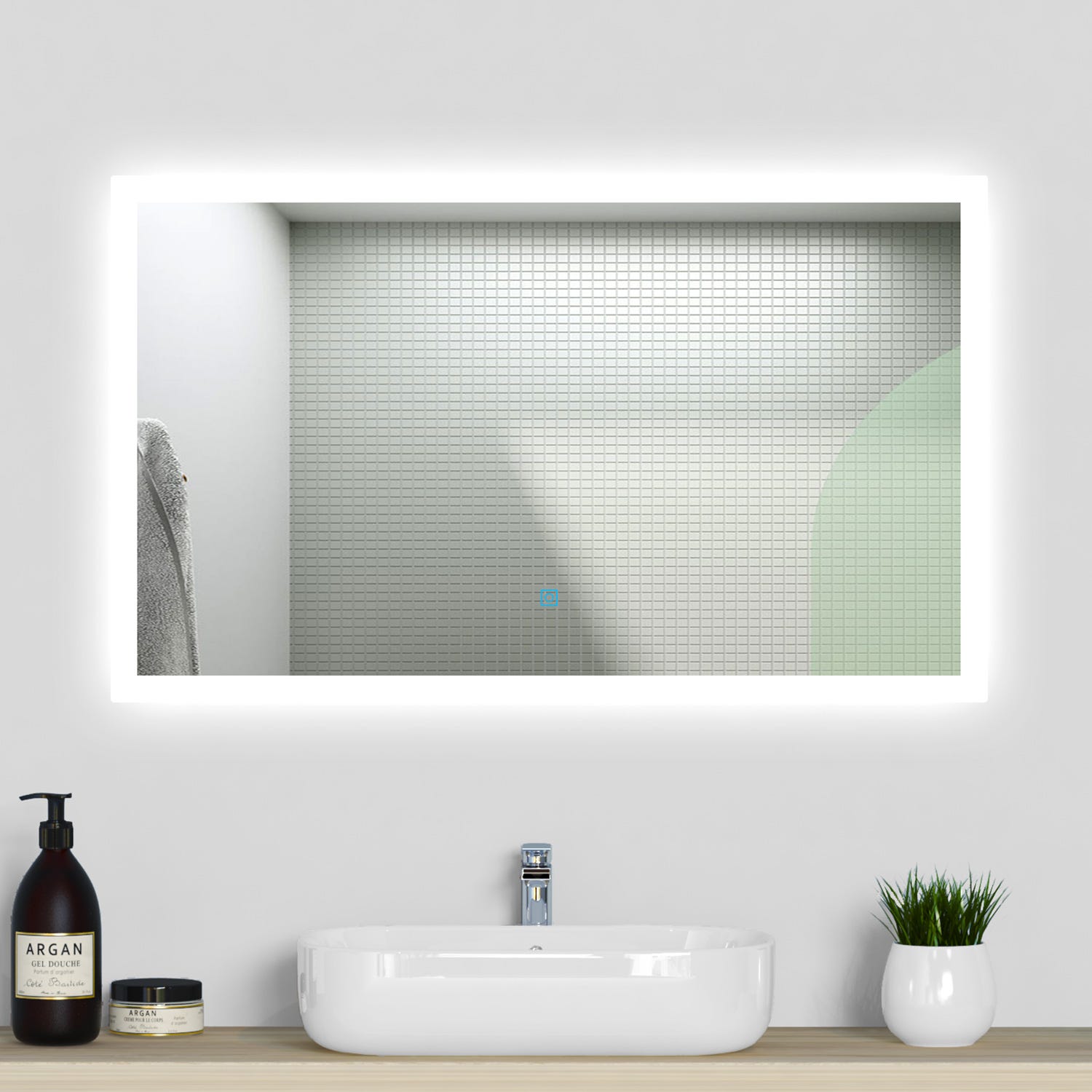 Espejo baño rectangular con led 120 x 70 cm, 2 botón tátil, antivaho