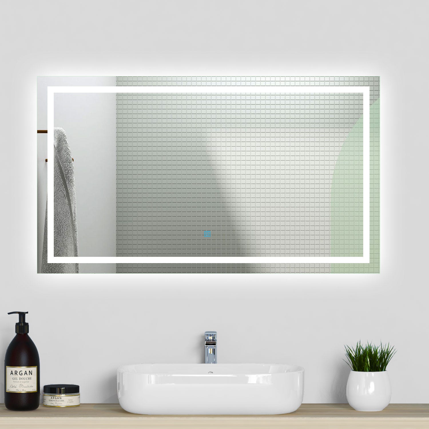 100 x 80 cm Espejo de baño led con iluminación, botón táctil