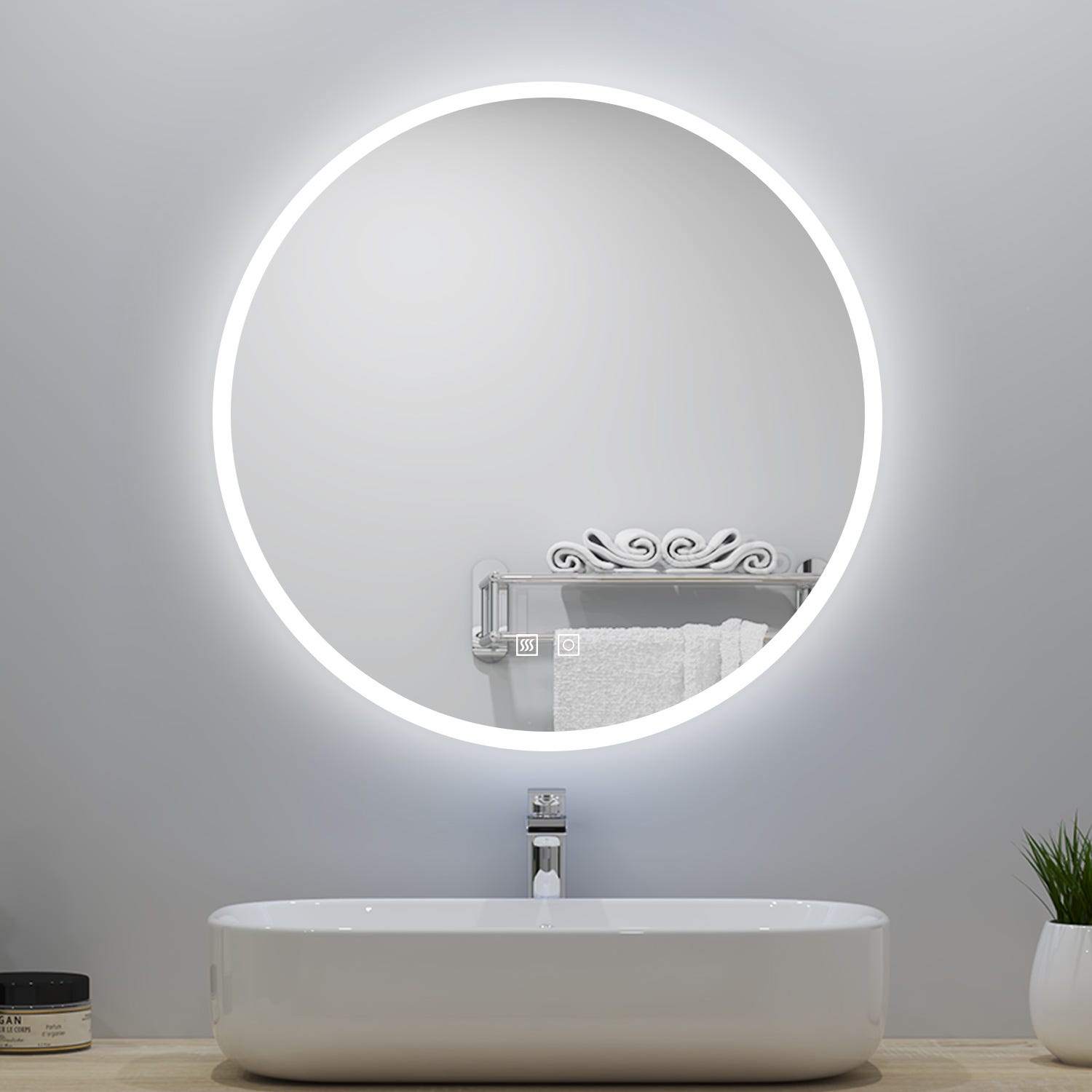  Espejo de baño LED inteligente, espejo de luz de pared, espejo  redondo grande con sensor, 60/27.6 in, 60cm : Hogar y Cocina