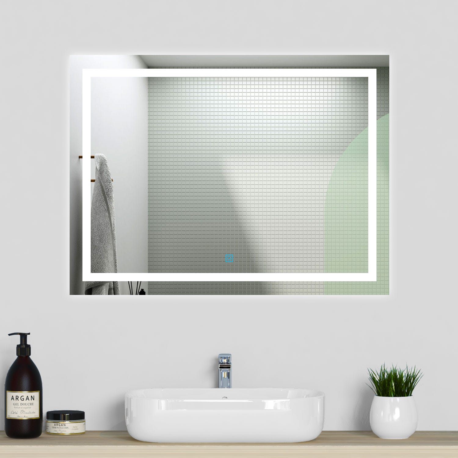 Espejo de baño LED 80 x 60 cm, suspensión vertical/horizontal