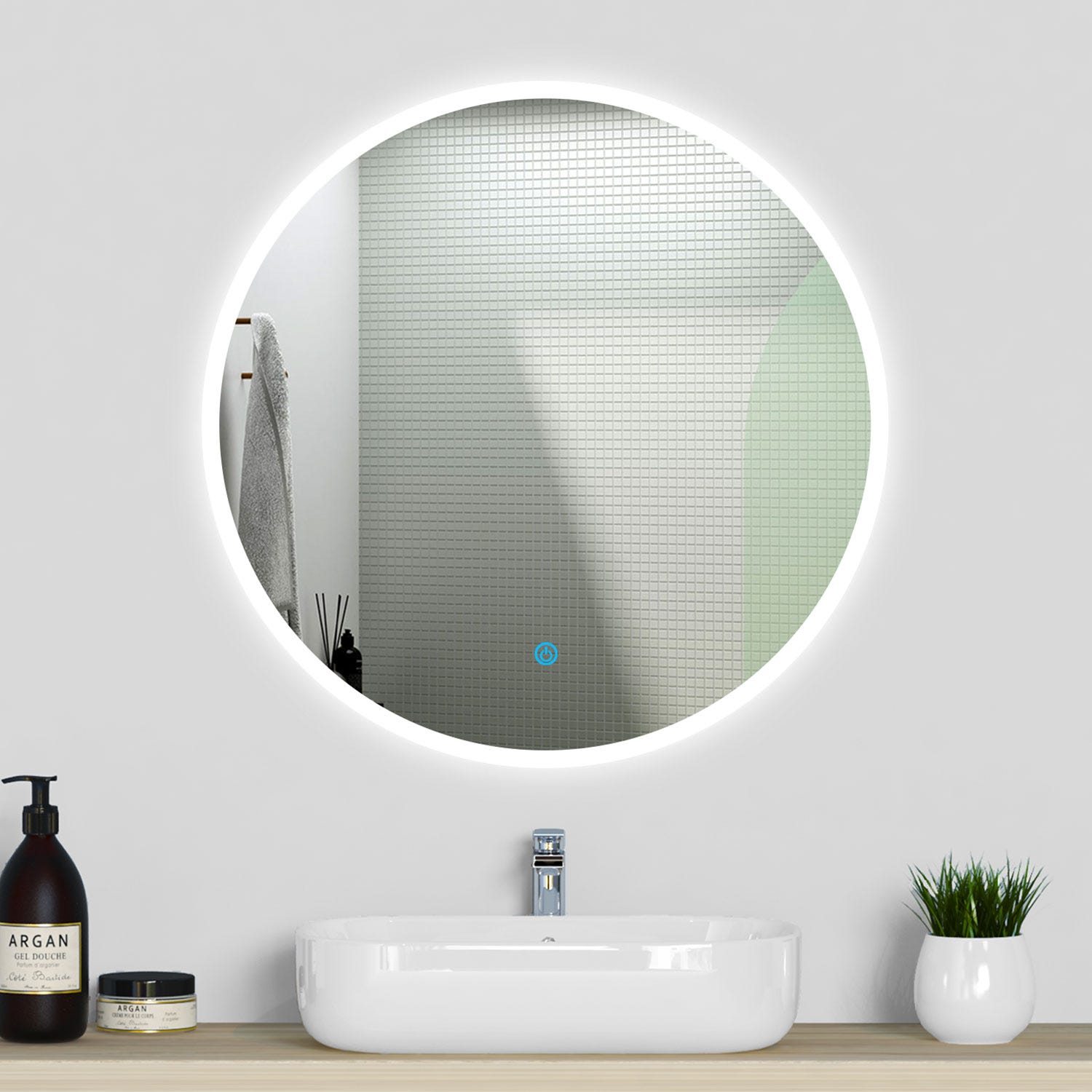 Espejo baño redondo con led con antivho 60 x 60 cm,Aro led fino
