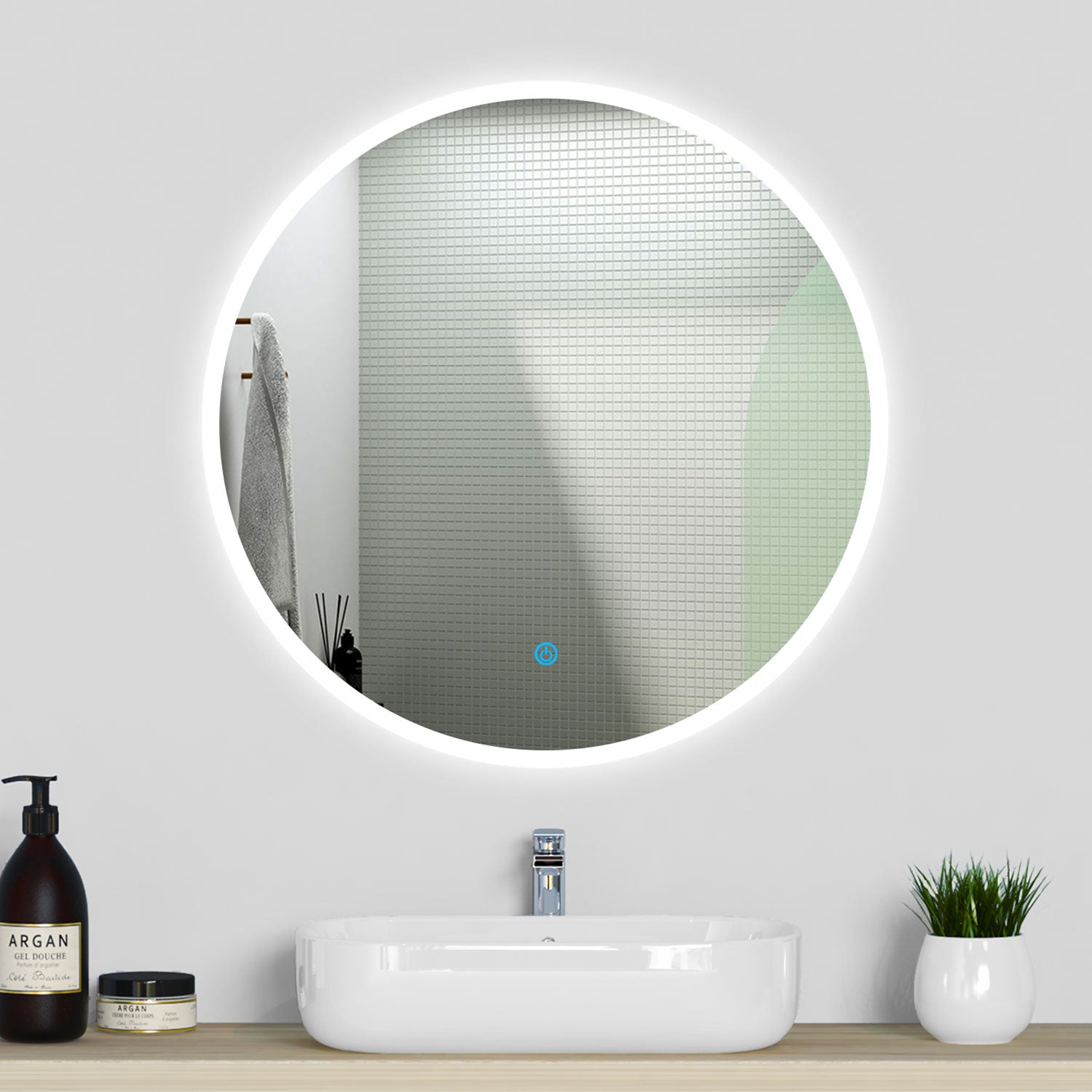  NWB Espejo redondo inteligente LED para baño, luz LED  antiniebla iluminada, espejo de tocador de baño, intensidad regulable,  temperatura de 3 colores, antiniebla, impermeable IP44 : Hogar y Cocina