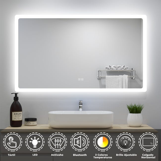 Espejo de baño con luz LED 160x80cm bluetooth + antivaho +