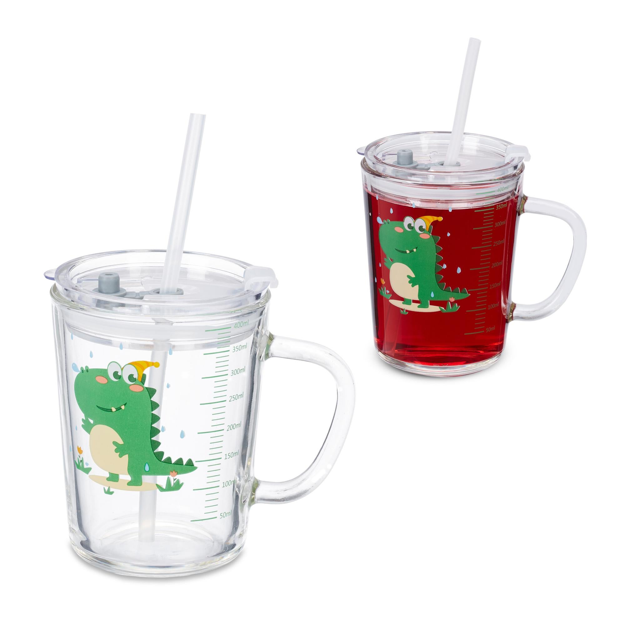 Verres Enfant Relaxdays Lot De 2 - 400ml Avec Anse, Couvercle Et Paille