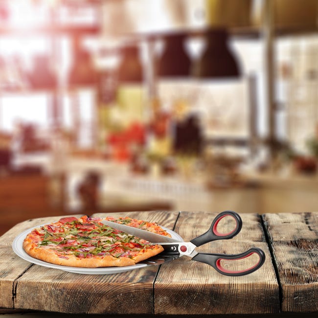 Relaxdays Ciseaux à pizza, pelle, lames en acier inox, lavables au  lave-vaisselle, poignées ergonomiques, rouge et noir