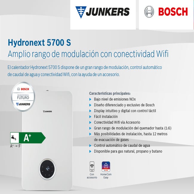 Calentador de encendido automático 15L Hydronext 5700S WTD 15-4 AME gas  butano o natural JUNKERS