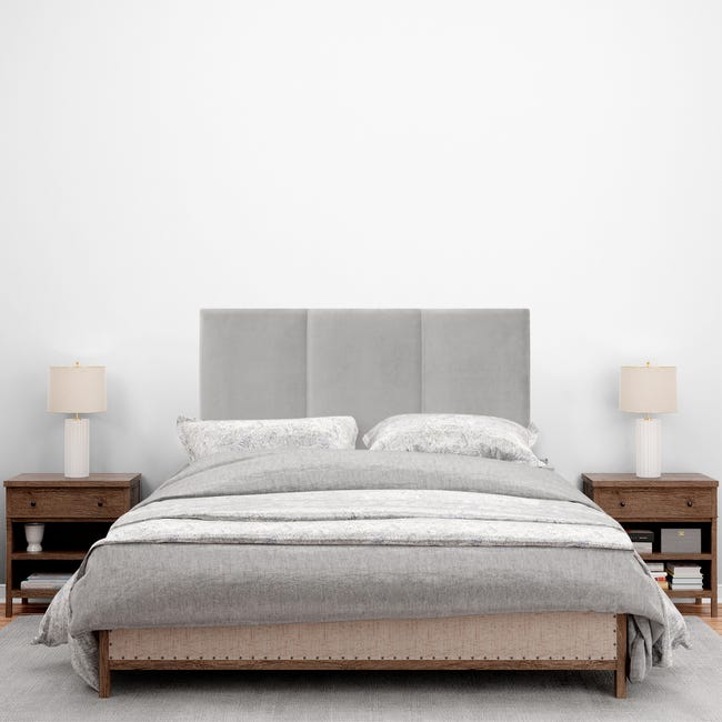 Cabecero tapizado 140x100 cm gris, para cama 135, patas de madera NAPOLES