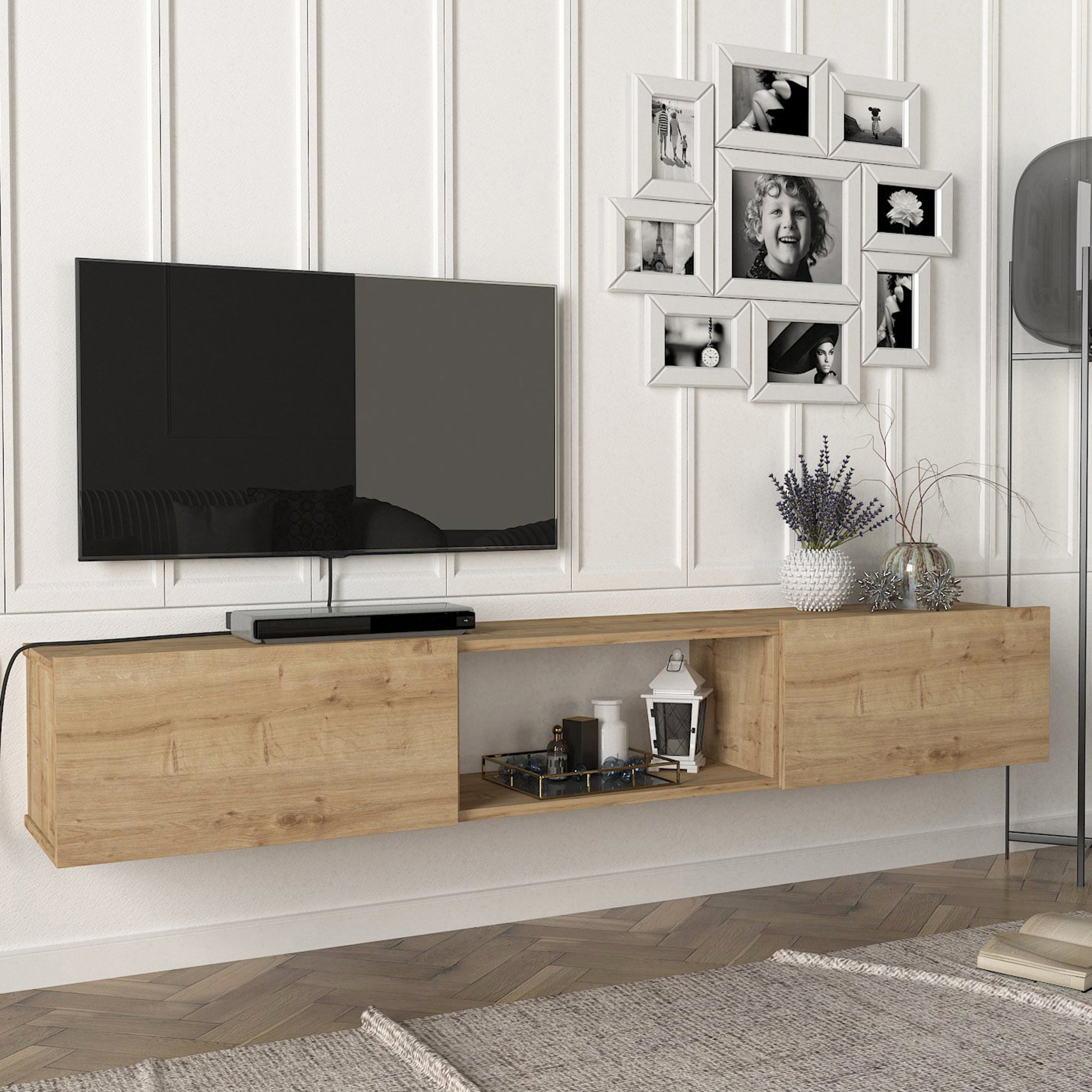 Mueble TV suspendido Toivakka aglomerado 135 x 31 x 25 cm - Roble /  Antracita [en.casa]