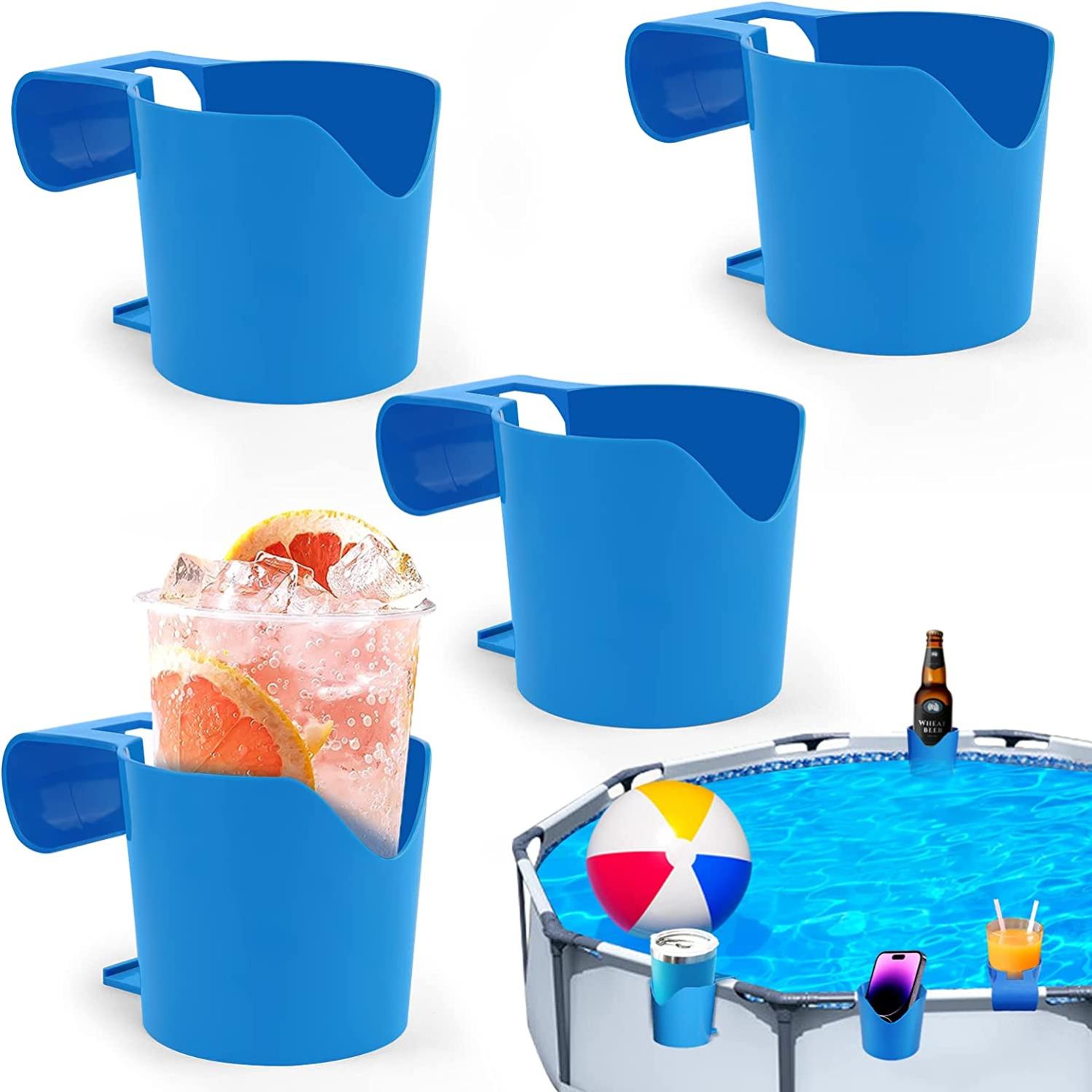 4 Porte-gobelets De Piscine Bleus - Accroche Bord De Piscine, Anti-renversement, Pour Boissons