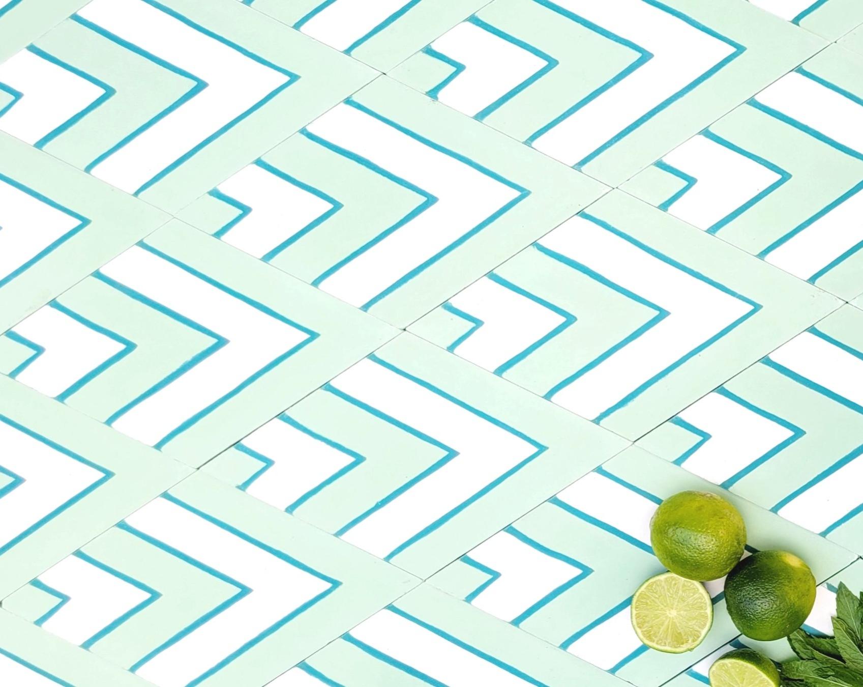 Carreaux de ciment véritable - Desert - Vert Amande - 28x16 - HENDAYA