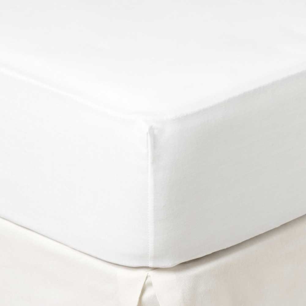 COTTON ARTean - Sábana bajera ajustable Blanco Cama de 150 x 190/200 100%  ALGODÓN PERCAL 200 HILOS 4 puntos de ajuste