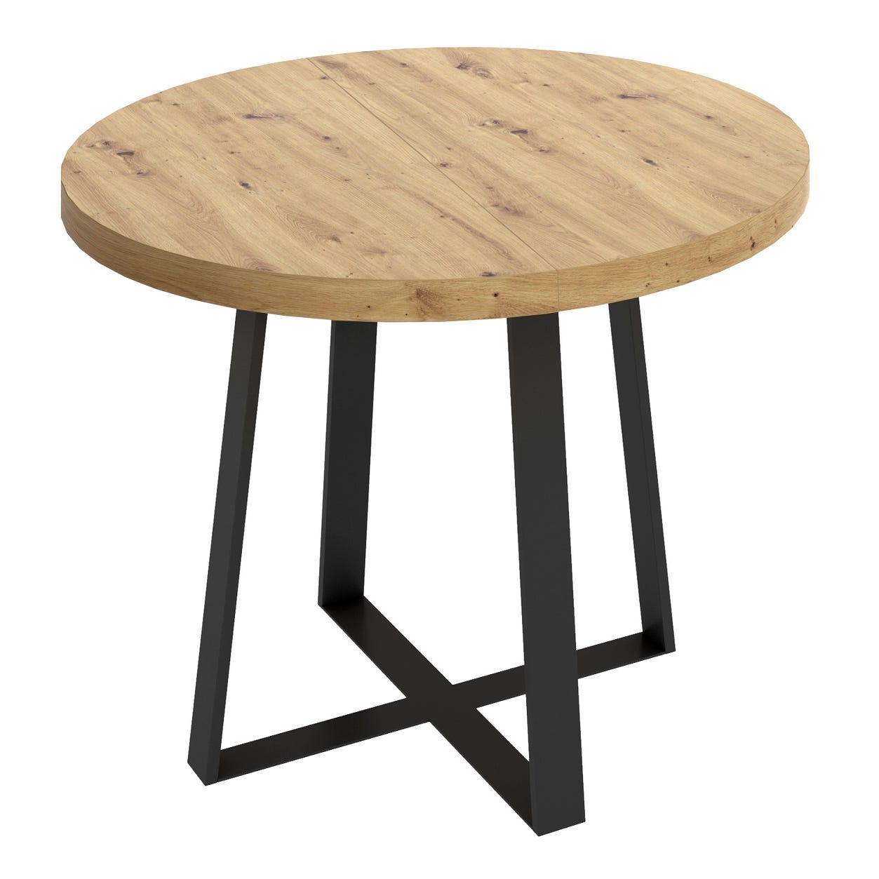 Table ronde extensible Grivery Chêne Clair pieds Noir