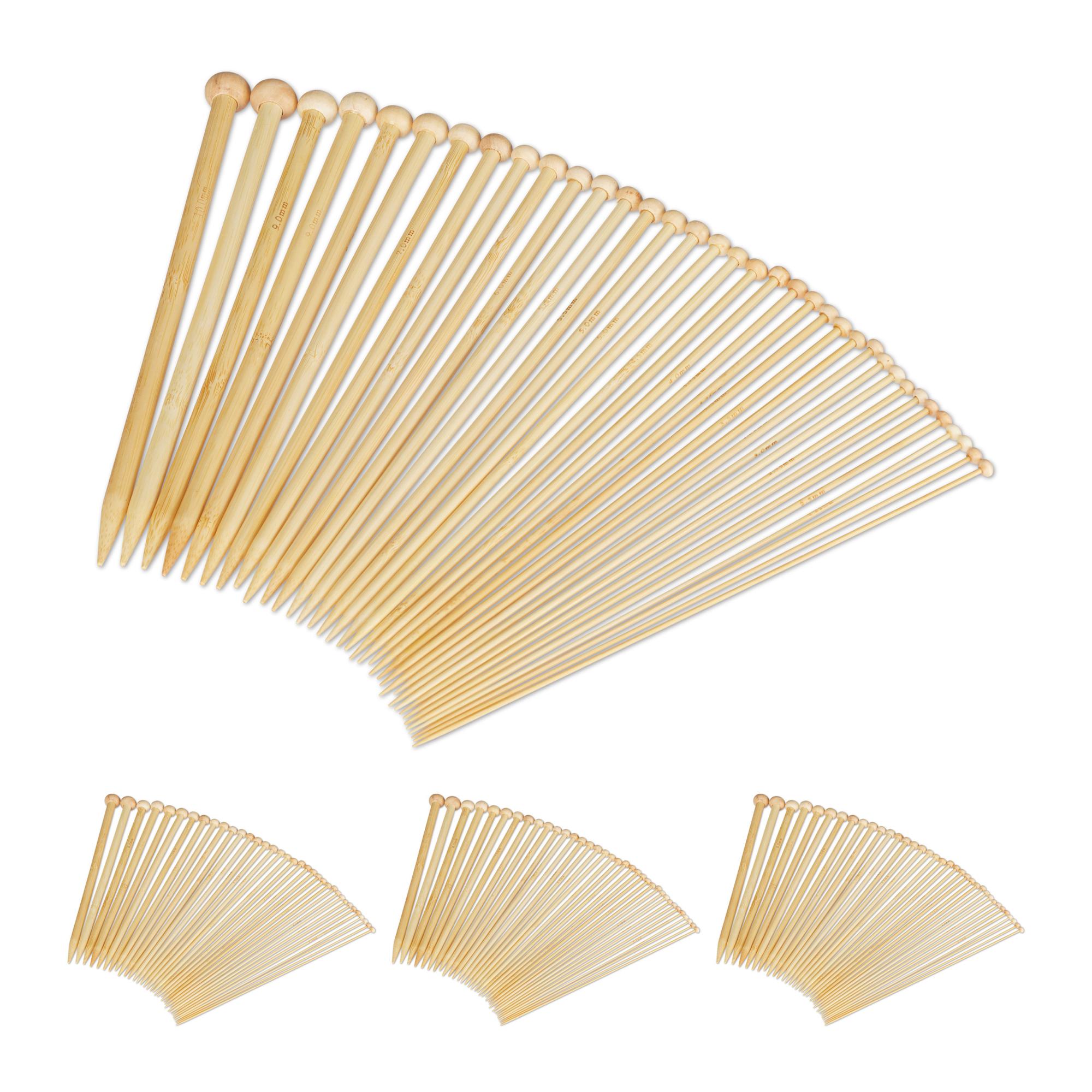 Relaxdays Aiguilles à tricoter en bambou, lot de 144, Set tricot en bois, Epaisseur aiguilles