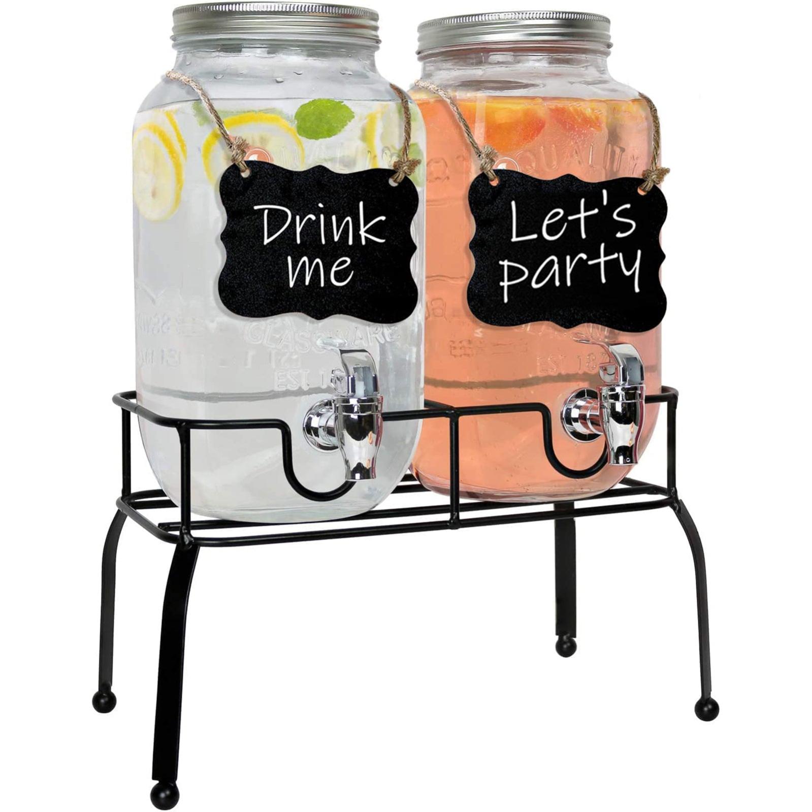 Caraffe in vetro porta bevande con rubinetto, infusiere e supporto in metallo 2 x 4 Lt / Default Title