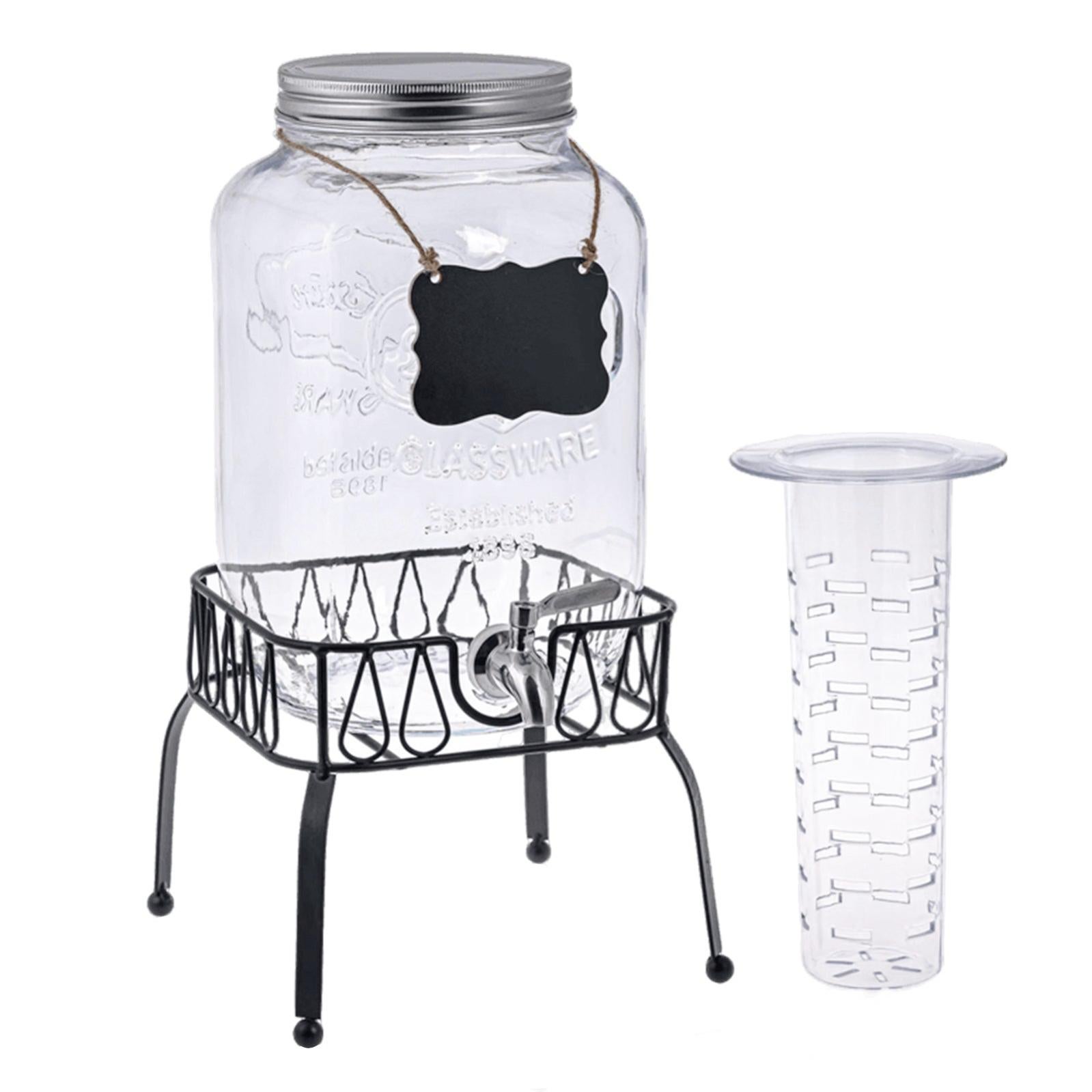 Distributore Di Bevande In Vetro Da 8 Litri Con Rubinetto - Stile Mason Jar Vintage - Ideale Per Feste, Picnic E BBQ - Include Supporto In Metallo