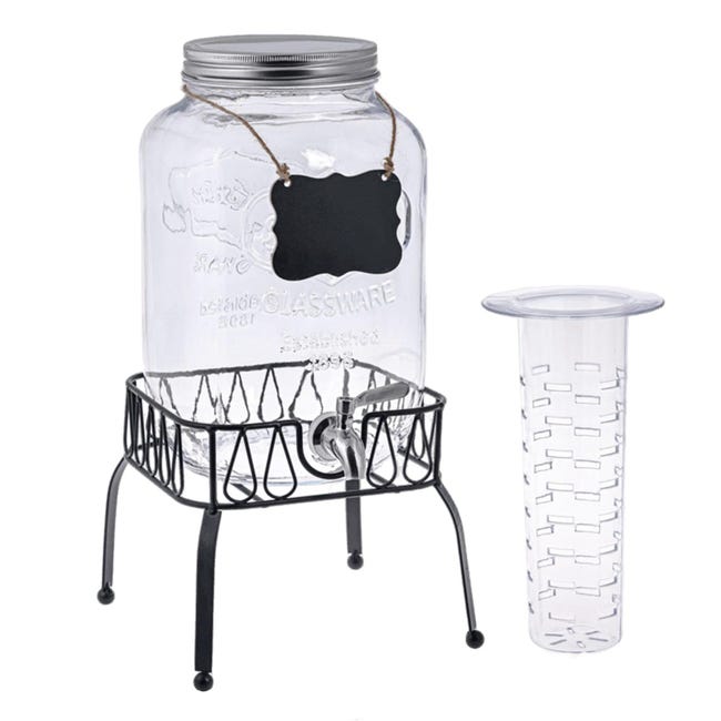 Distributore Di Bevande In Vetro Da 8 Litri Con Rubinetto - Stile Mason Jar Vintage - Ideale Per Feste, Picnic E BBQ - Include Supporto In Metallo