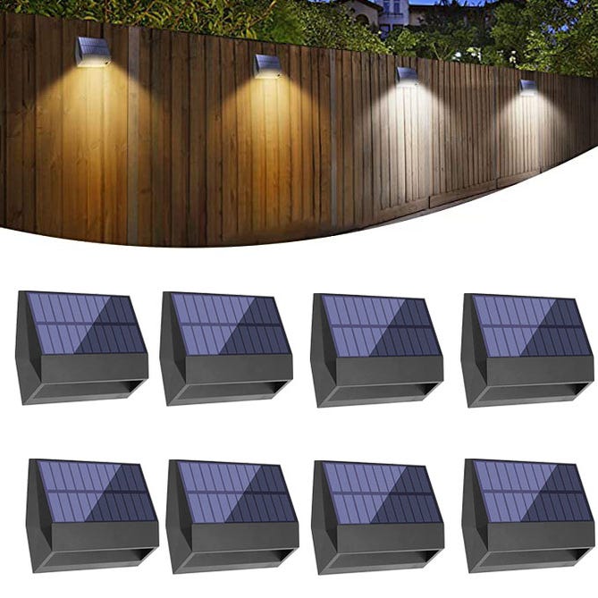 Lot de 8 lampes solaires de clôture, étanches, lampes solaires à LED  blanches et chaudes pour jardin, balustrade de terrasse, patio de mur de  clôture