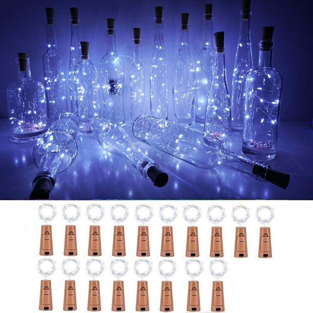Guirlande Lumineuse Bouteille de Vin avec Liège, 18 Pack 20 LEDs 2m Mini Guirlande  Lumineuse en Fil de Cuivre Argenté à Piles pour Décoration de Fête