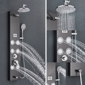 Colonne de douche hydromassante design noir et bois avec jets, dôme de  pluie et cascade A216 - Salledebain Online