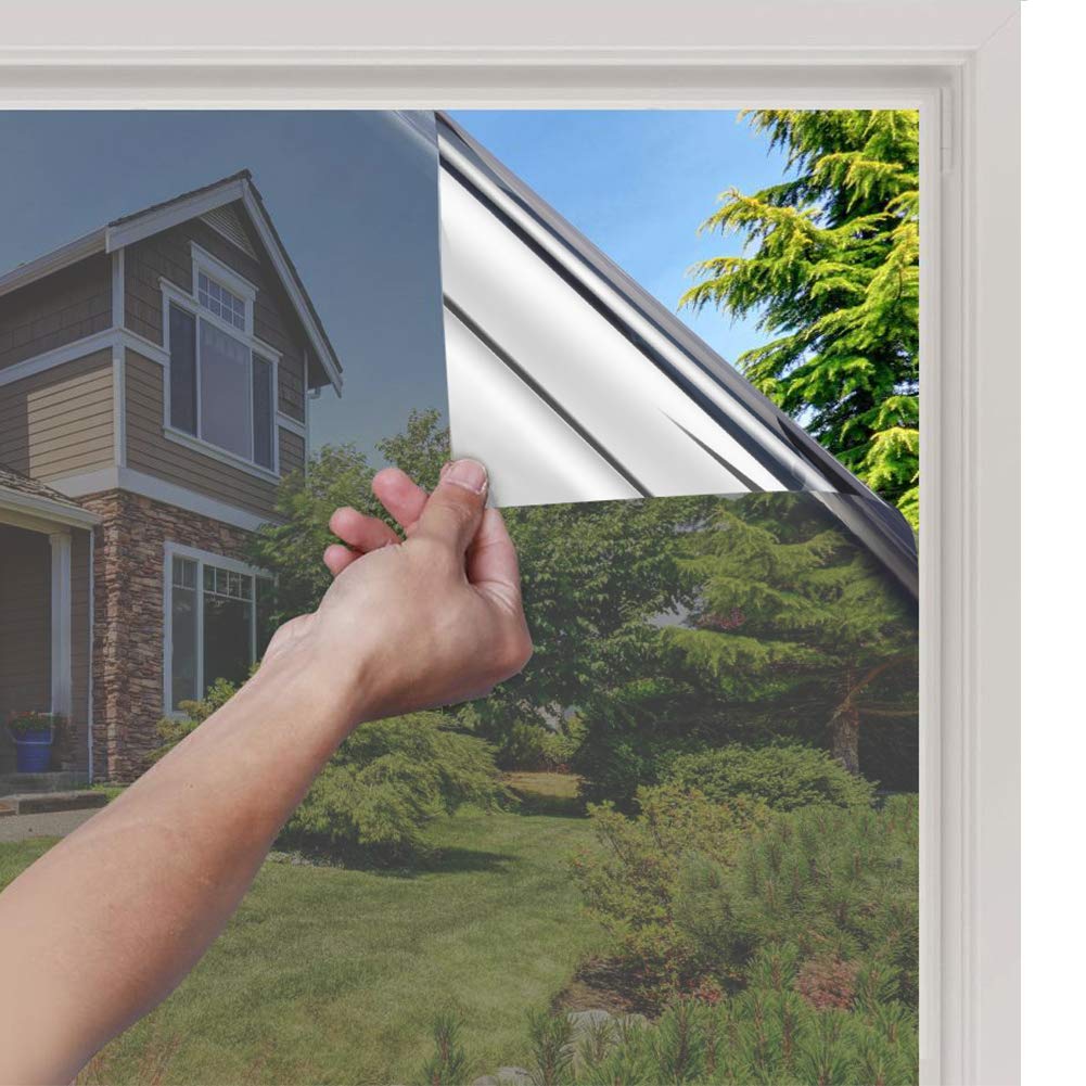 Film de confidentialité adhésif pour fenêtre, effet miroir unidirectionnel  pour verre, protection solaire résistant à la chaleur, argent, 30 x 200 cm