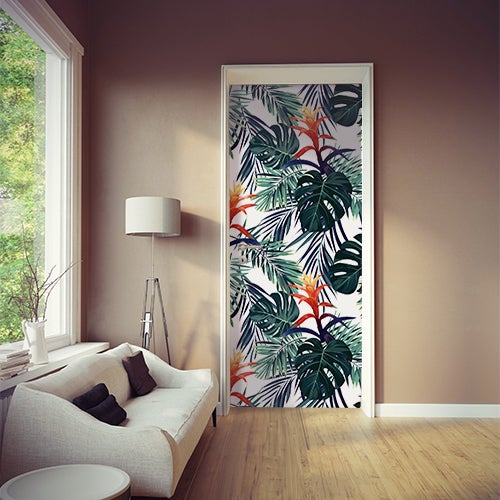 Sticker porte, Sticker décoratif porte et placards fleurs de la jungle et  monstera, 204 cm X 83 cm