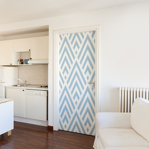Pegatina de la puerta, pegatina decorativa original de las vigas azules y blancas para puertas, 204 cm x 83 cm