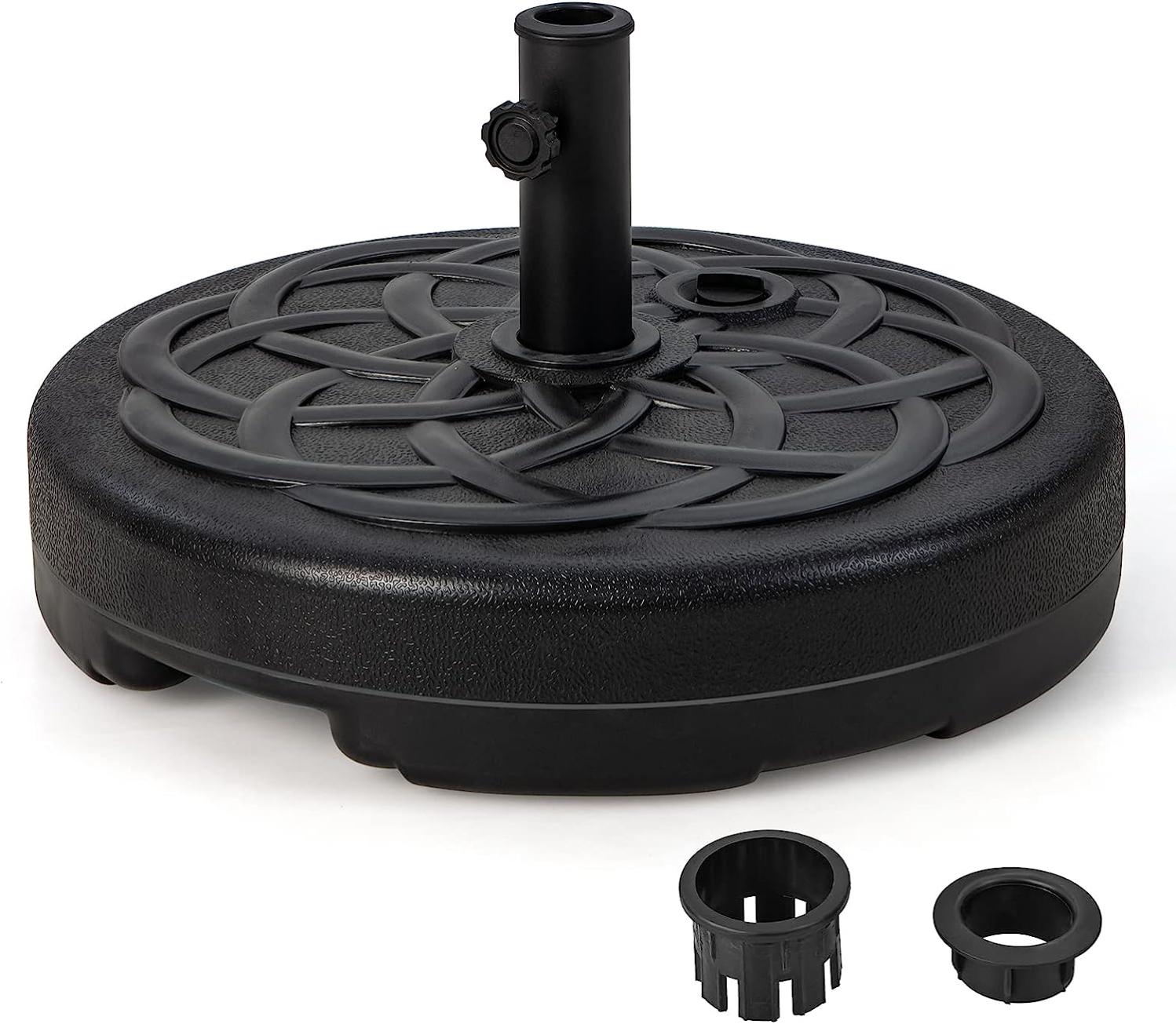 Pied De Parasol De Balcon Avec Roues Pivotantes - Poids 23 Kg, Pour Mâts 38 Ou 48 Mm, Rond, Résine Et Acier, Noir