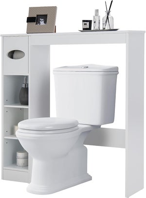 Bealife Meuble WC ,3 étagères ouverte réglable,2 portes ajourées, meubleen  bois dessus toilettes, Blanc