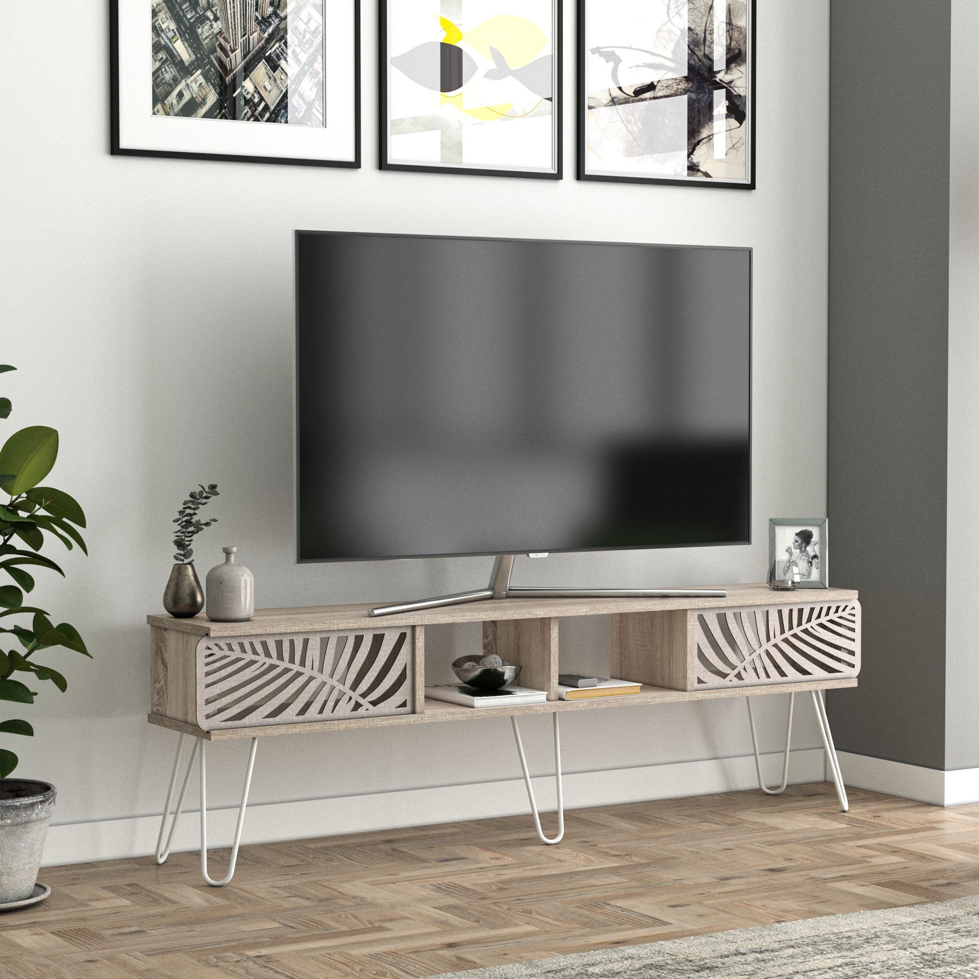 Spinle mobile porta TV basso design rustico bianco 160cm