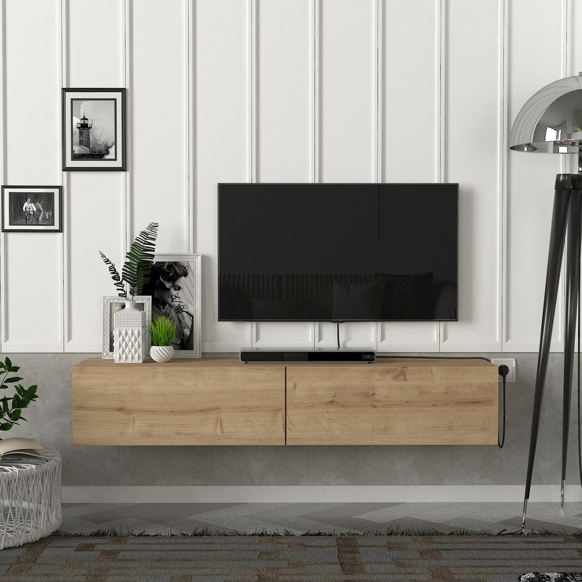 Mobile TV a Parete con Luci LED Rovere Sonoma 80x30x40 cm
