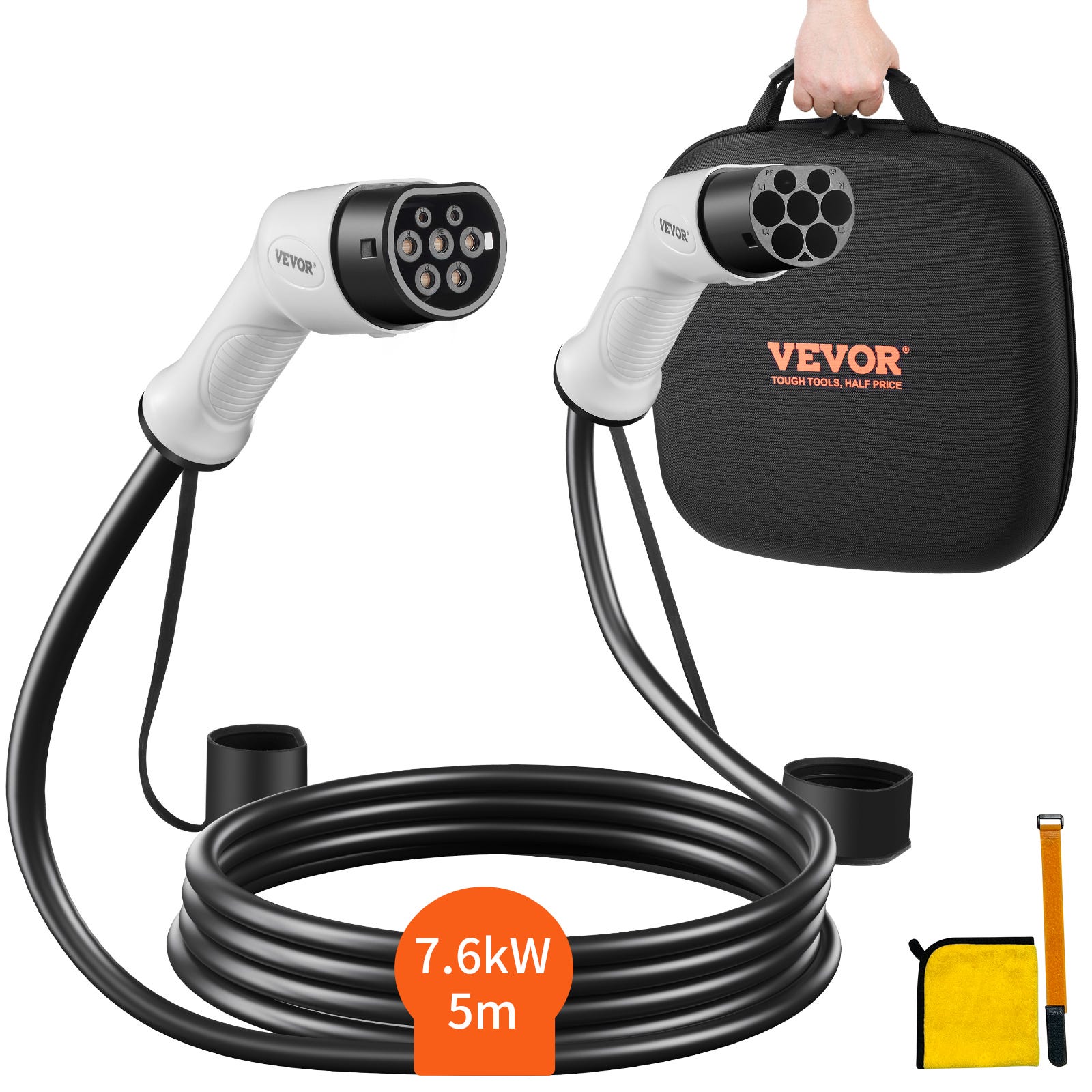 VEVOR 5m Câble de Charge EV Type 2 à Type 2 étanche L'eau et Poussière  Monophasé Câble de Charge 32A 7kW pour Recharge d'Urgence en Voyage  Extérieur