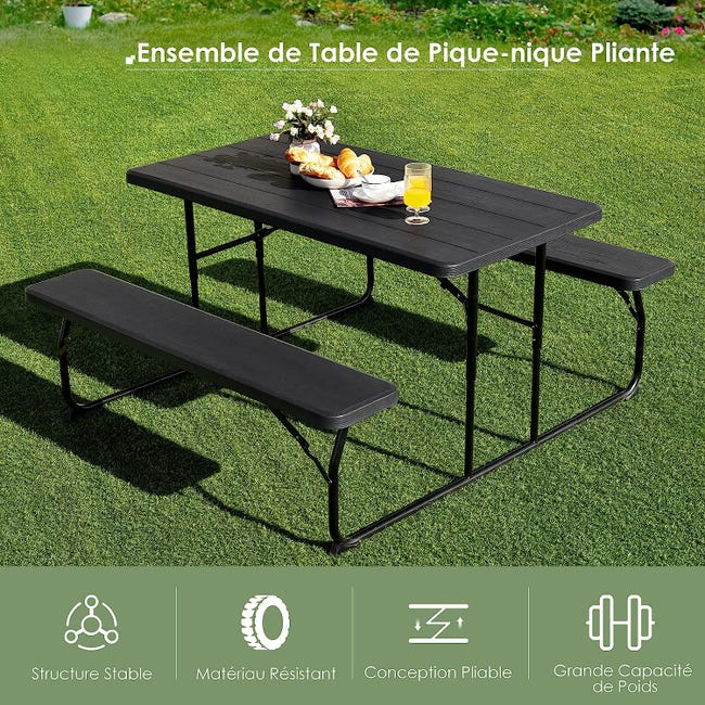 Table pliante valise aluminium 2 bancs table de camping finition