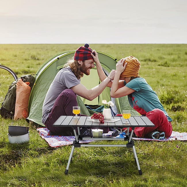 Table de Camping Pliante en Aluminium pour 4-6 Personnes Charge 50KG  (Argent)