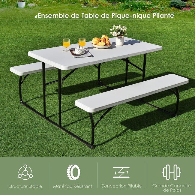 Ensemble De Table Et Bancs Camping Pliables 180 cm Hdpe Style
