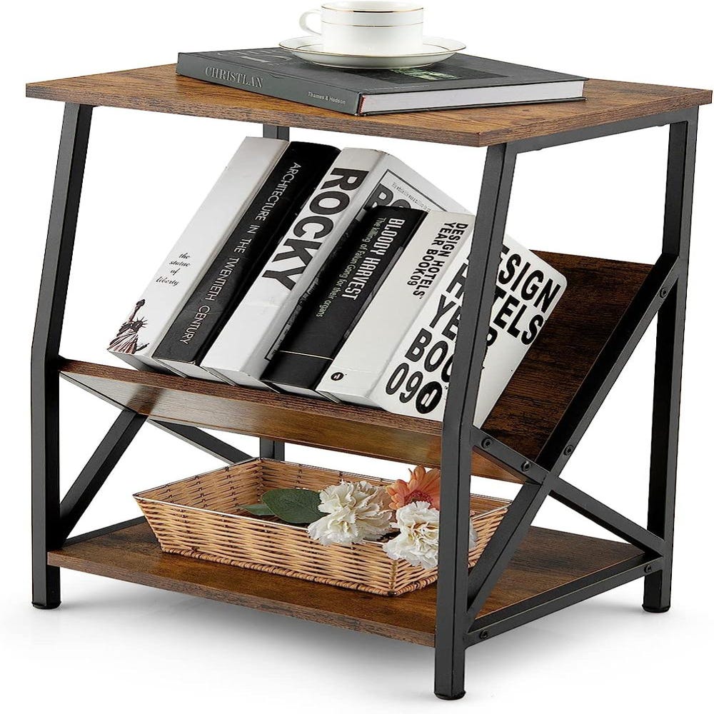 Table D'Appoint En Forme De S HOMCOM - 3 Niveaux, Rangement, Effet Bois Et Noir - 90x30x61 Cm