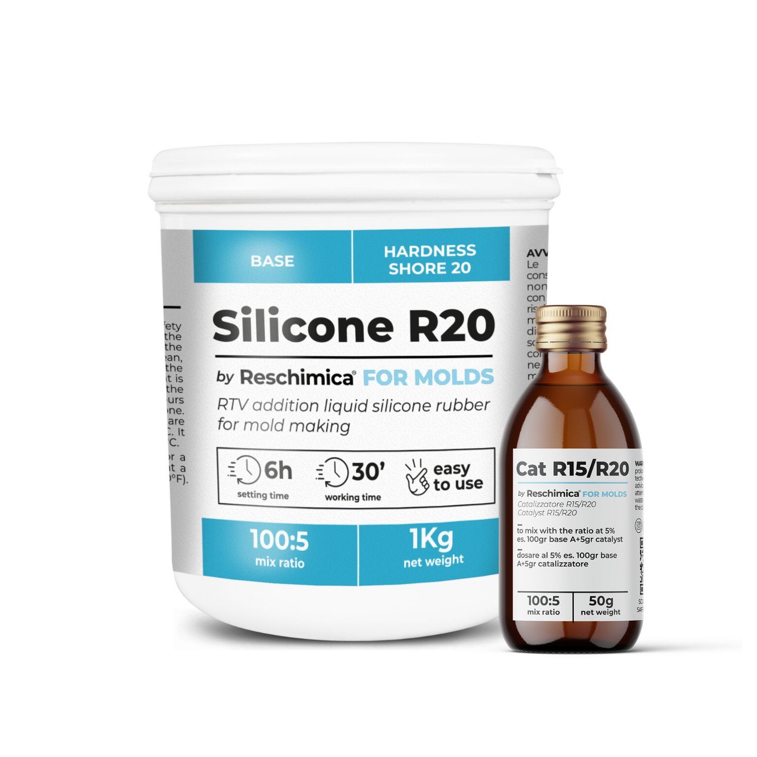 Caucho de silicona R 20, compatible con resinas, cera, yeso y otros  materiales (500 gr)