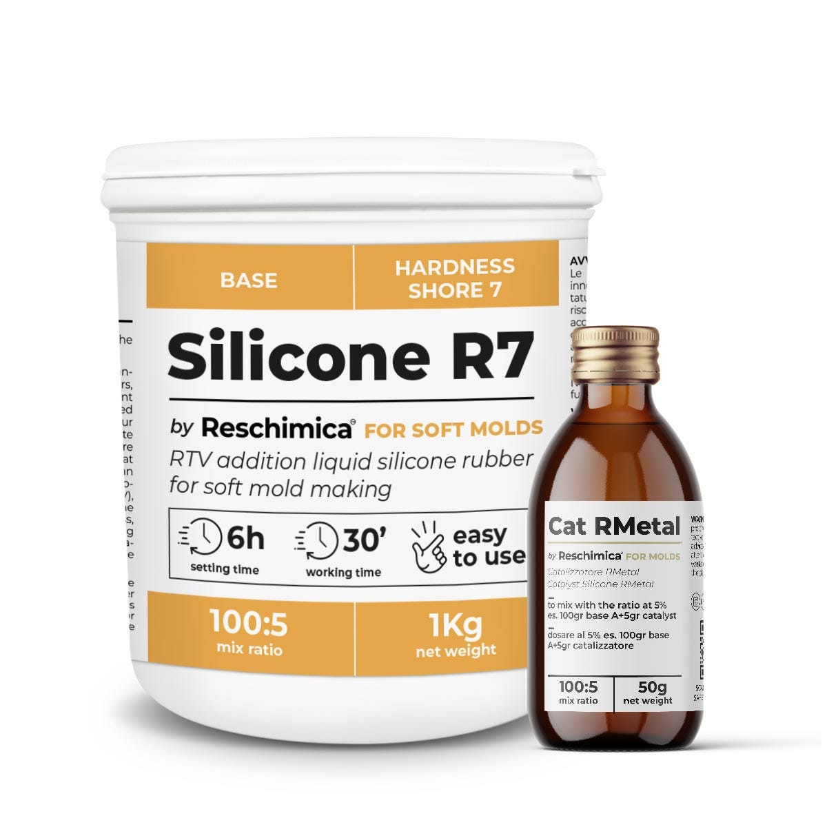 Gomma siliconica R7 per stampi morbidissimi, facile da usare e compatibile  con resine e altri prodotti (1 kg)