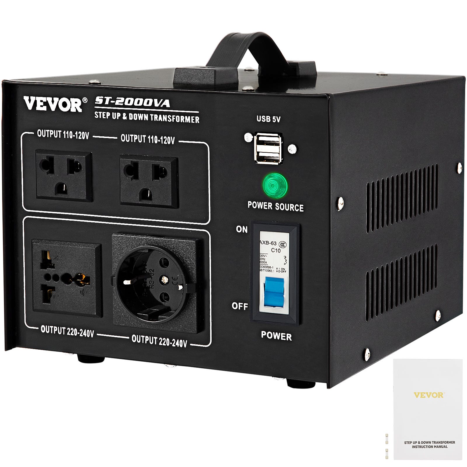 VEVOR Convertisseur de Tension 2000 W 110 - 120 V / 220 - 240 V  Transformateur de Puissance 4 CA Prises pour Différents Appareils  électriques
