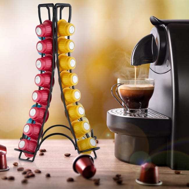 Relaxdays Porta Cialde Nespresso, Contenitore per 32 Capsule Macchinetta,  Metallo, HLP 30 x 21,5 x 21,5 cm, Nero