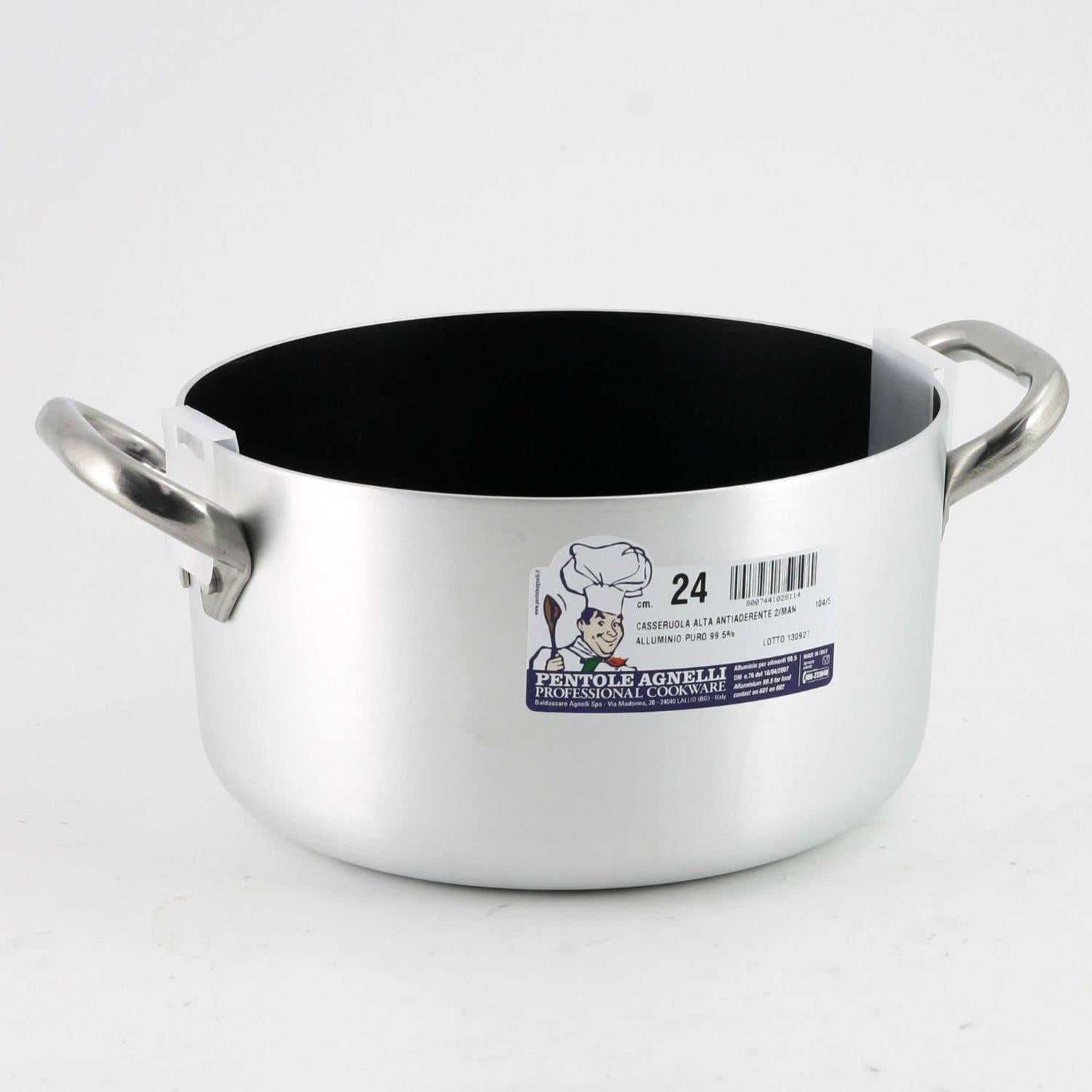 Pentole Agnelli ALMA10434 Cocotte Haute en Aluminium avec 2 Poignées en Acier, Aluminium, 34 cm