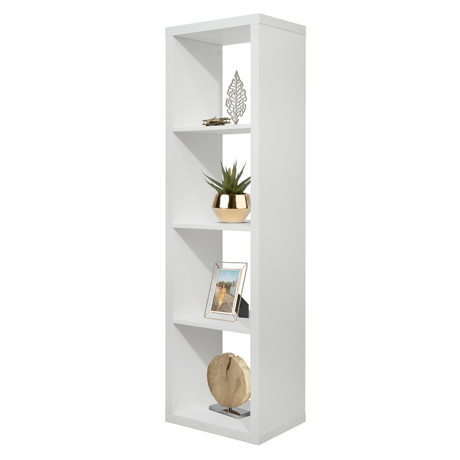 Libreria verticale a 4 vani in legno bianco opaco 42x147 cm