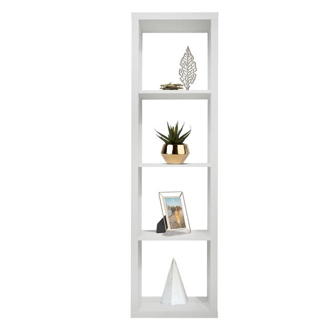 Libreria verticale a 4 vani in legno bianco opaco 42x147 cm