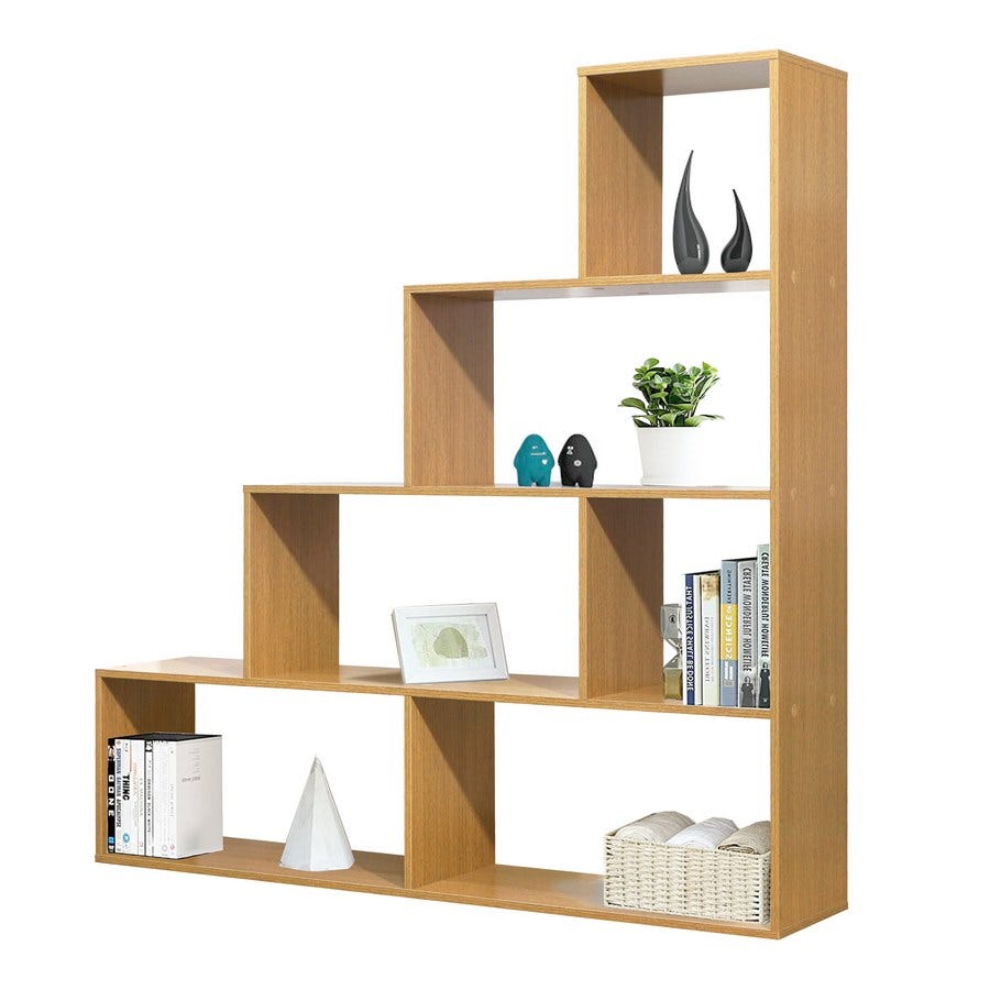 Libreria verticale a scala salvaspazio design moderno dimensioni 145 x 145  x 29 cm con struttura in legno melaminico e spessore 15 mm con pannello pos