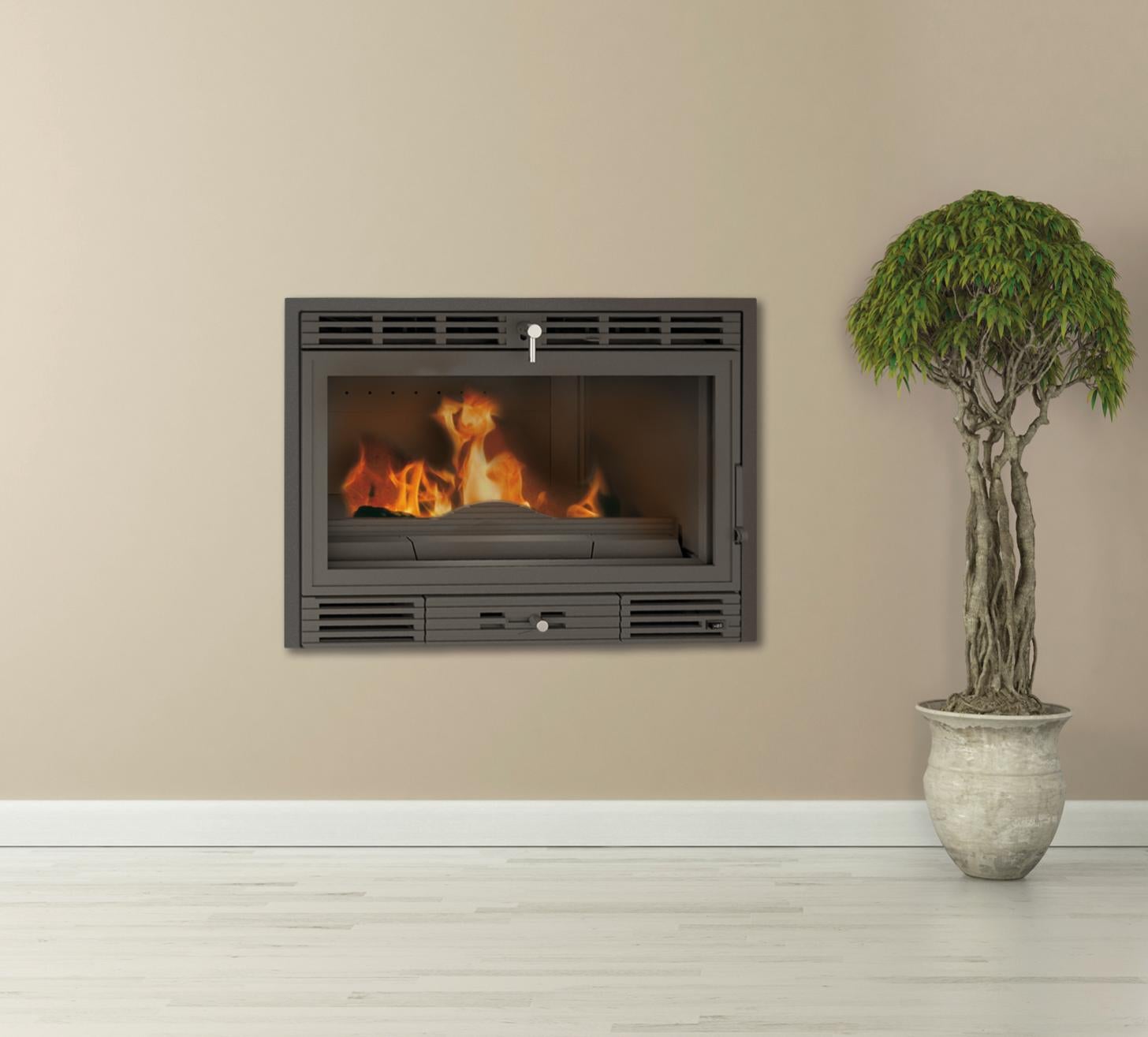 Inserto Caminetto A Legna Ventilato ARKE 85 - Termocamino Da Incasso 12 KW Con Resa 75%