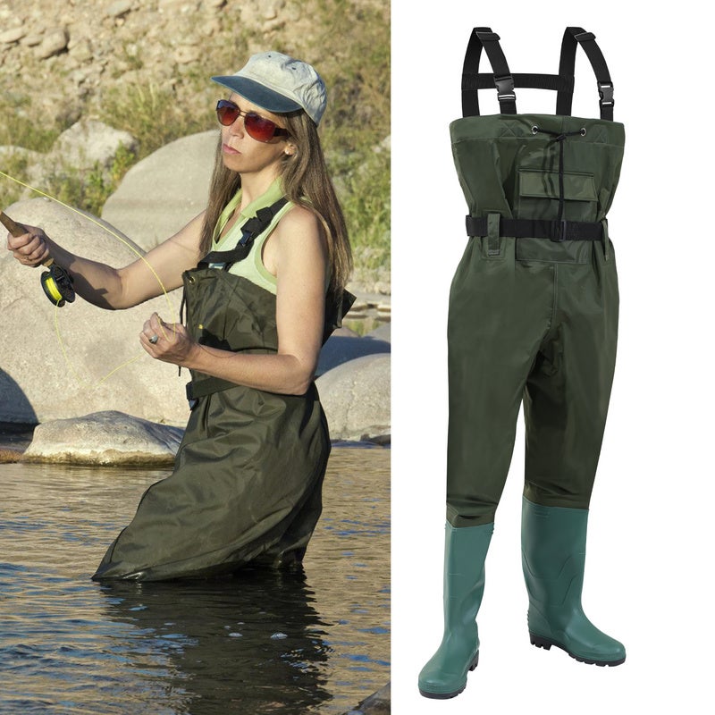 Waders pantalons de pêche pour hommes avec des bottes tailles 38-47  pantalons de wading étanche étang pêcheurs bottes de wading pantalon, (39)  : : Mode