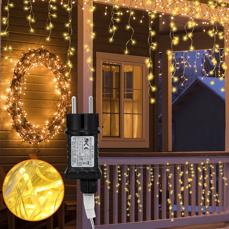 Guirlande lumineuse Rideau 200 LED décoration de glaçon de pluie de glace  guirlandes de fenêtre de Noël à l'extérieur, blanc froid